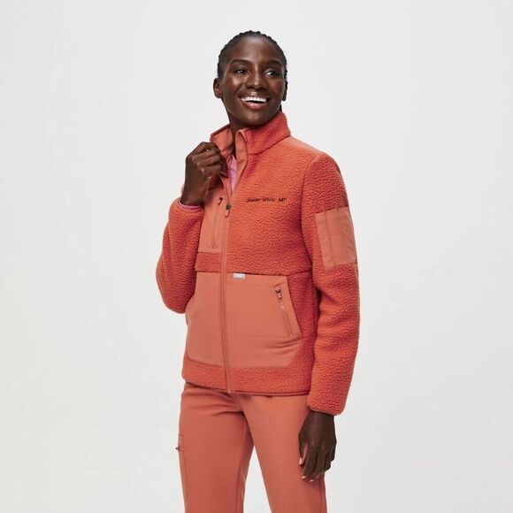 ✨Figs Terracotta Sherpa Sz Small Coral Jacket✨ - Picture 1 of 9